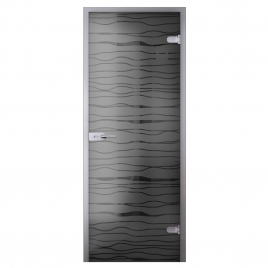 Межкомнатная стеклянная дверь АРТА Satin Abstract Море, 2000х600 мм.