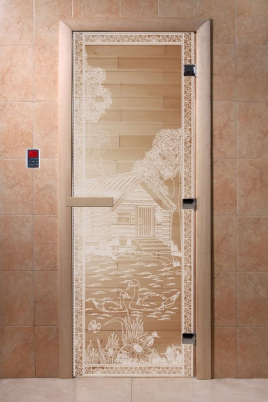 Стеклянные двери DoorWood Банька в лесу прозрачные, коробка ольха
