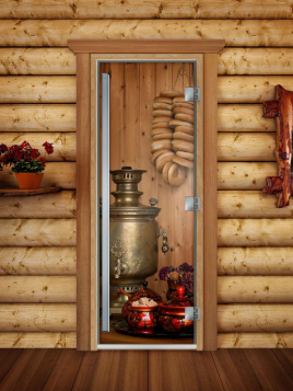 Дверь для сауны DoorWood Престиж А076 с фотопечатью, 70х190, коробка ольха
