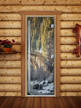 Дверь для сауны DoorWood Престиж А096 с фотопечатью, 70х190, коробка ольха