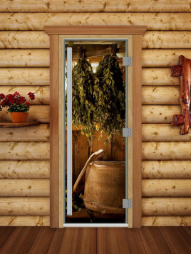 Дверь для сауны DoorWood Престиж А098 с фотопечатью, 70х190, коробка ольха