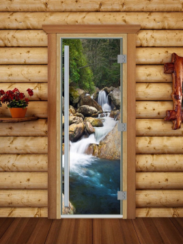 Дверь для сауны DoorWood Престиж А100 с фотопечатью, 70х190, коробка ольха