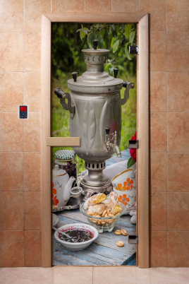 Стеклянные двери DoorWood с фотопечатью А077, коробка ольха