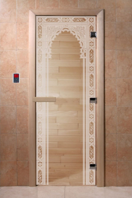 Стеклянная дверь DoorWood Восточная арка прозрачная, коробка ольха