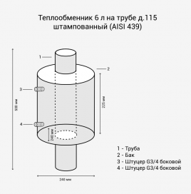 Теплообменник Везувий 6 л на трубе д.115 штамп